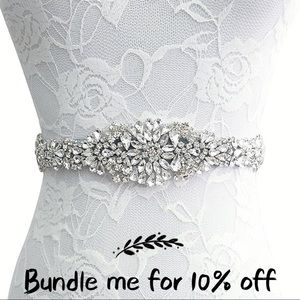 ⚪️⚫️Bridal Rhinestone Ribbon Belt, White & Black